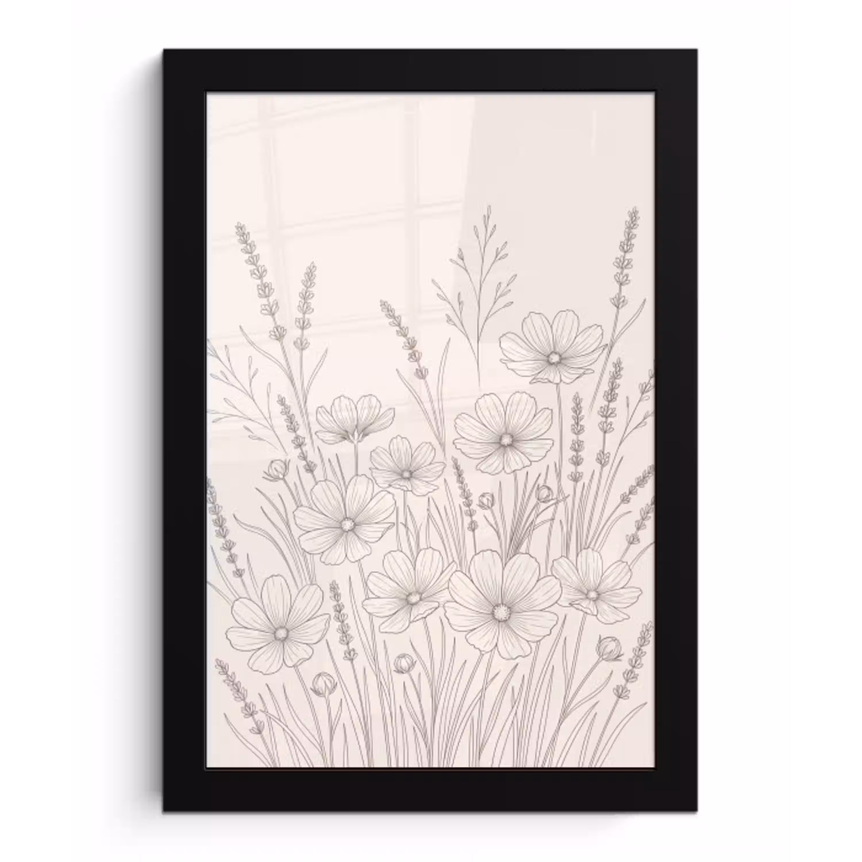 Minimalistisch - Modern - Bloemen - Beige fotolijst zwart zonder passe partout klein -3d