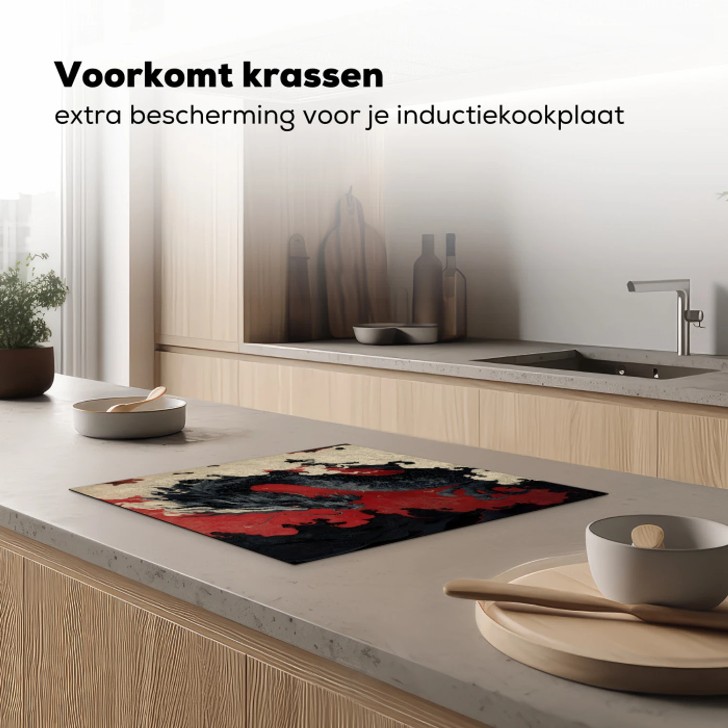 Zwarte draak - Rookwolken - Rood Inductie beschermer vinyl 3mm middel -sfeer1
