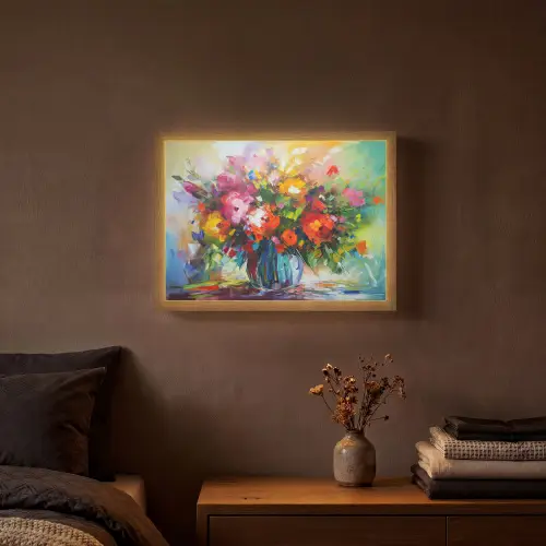Bloemen - Kleurrijk - Bloempot - Olieverf Light Box met batterij (Wandlamp) middel -sfeer4