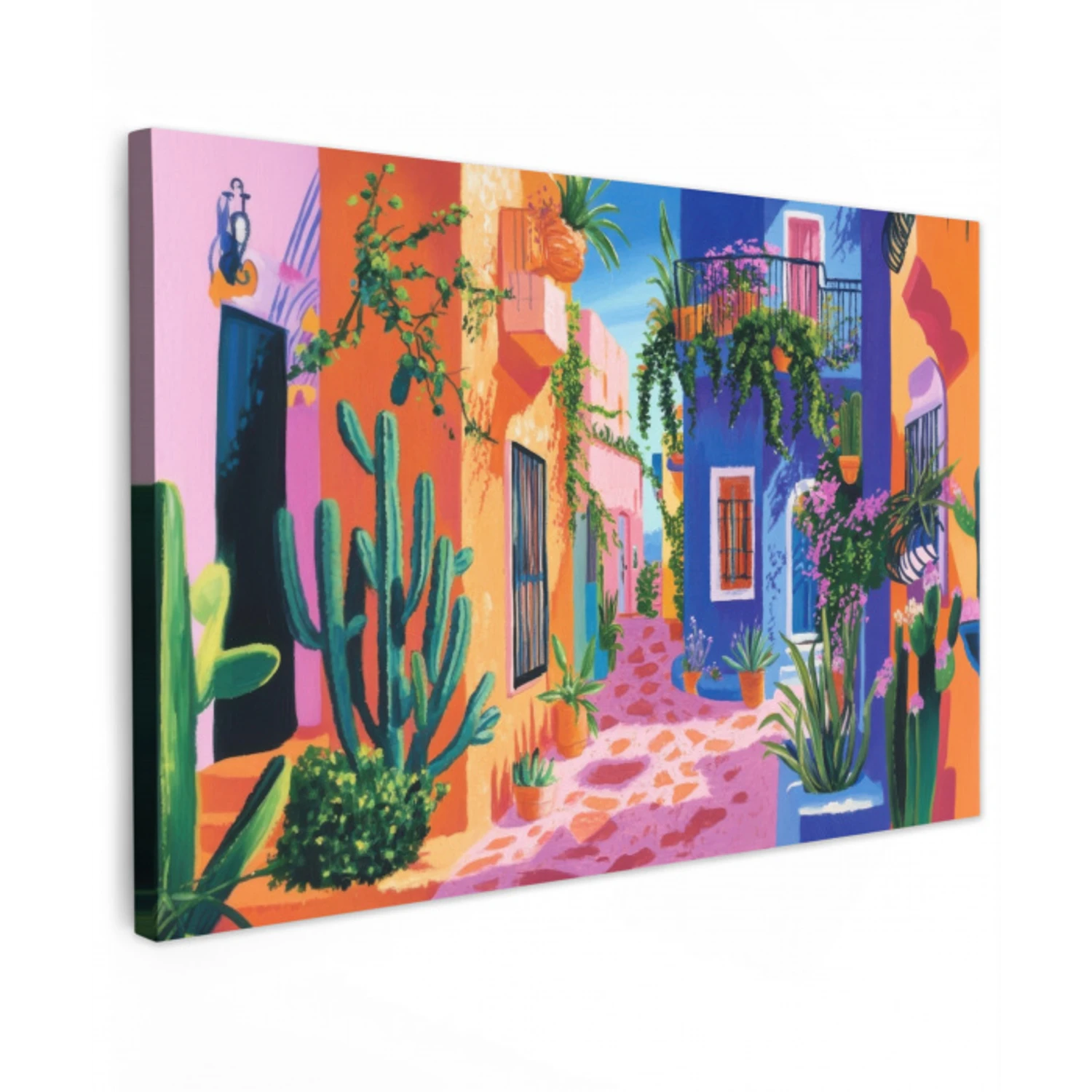 Geel - Blauw - Oranje - Huis Tuinposter op houten frame 2 cm dik klein -3d