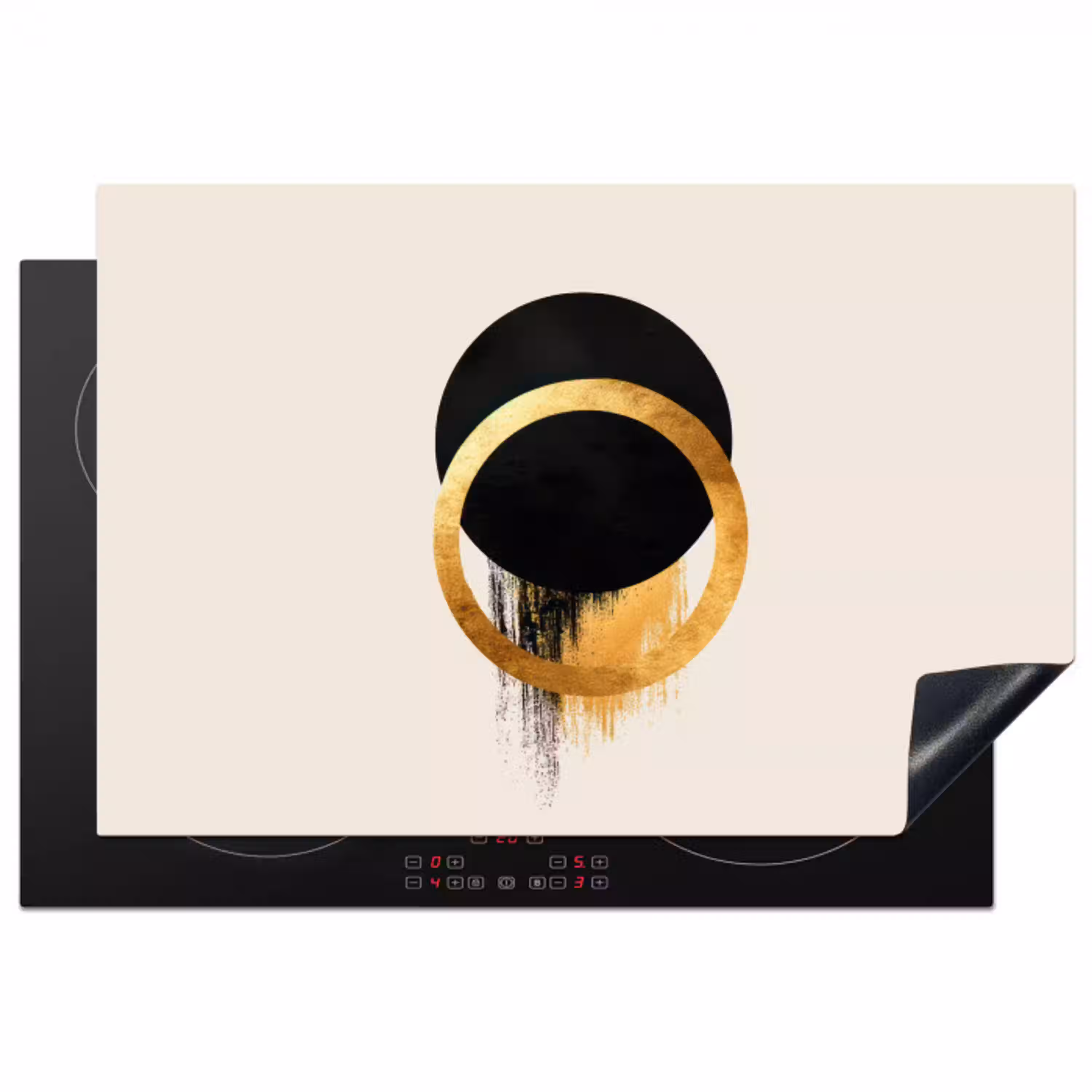 Abstract ontwerp - Zwarte cirkel - Verfvlekken Inductie beschermer vinyl 3mm klein -3d