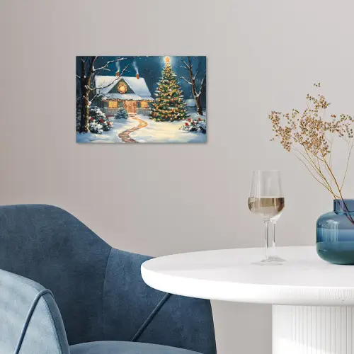 Kerst - Kerstboom - Winter - Huis - Sneeuw poster papier klein -sfeer3