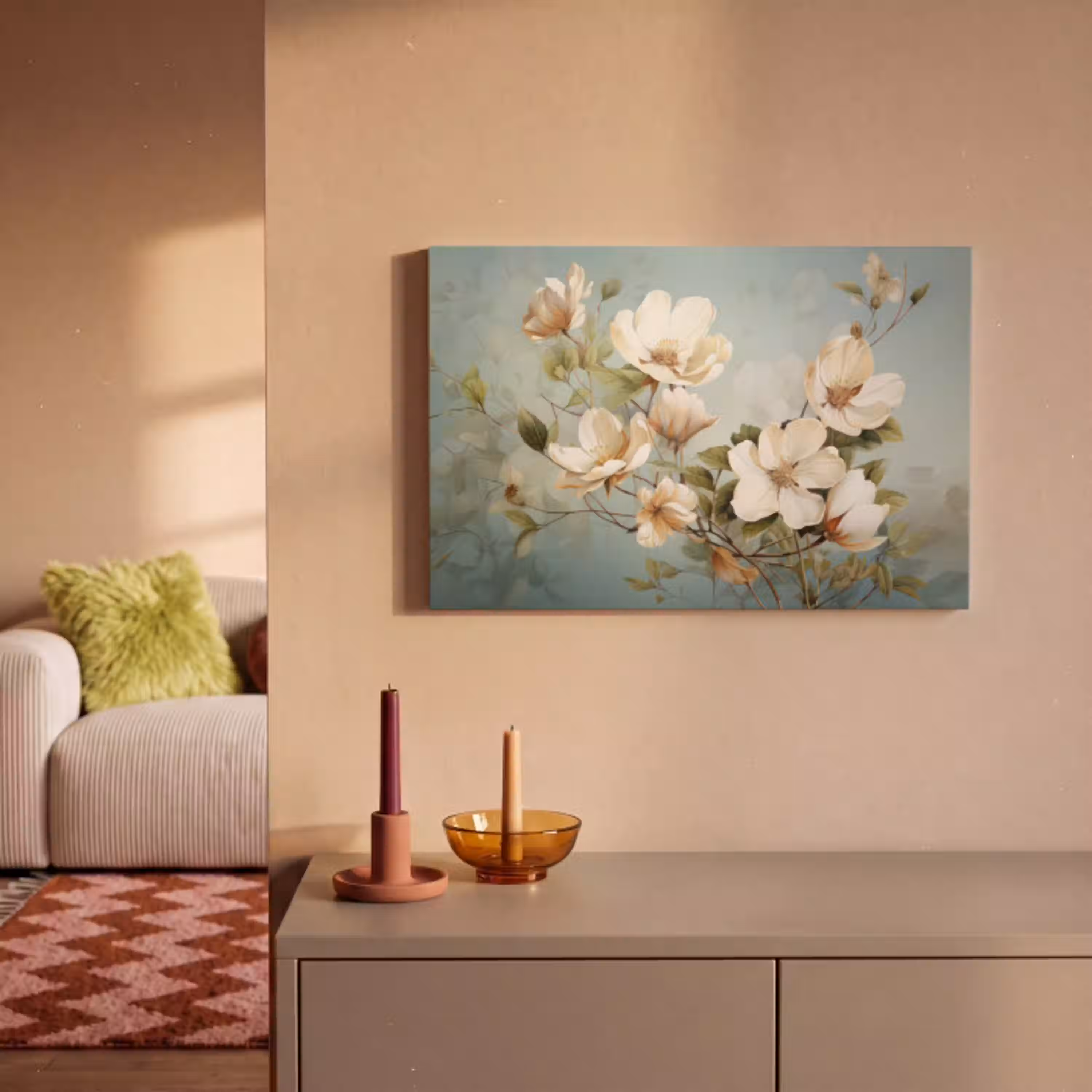 Vintage - Bloemen - Wit - Takken Natuur canvas 2cm klein -sfeer1