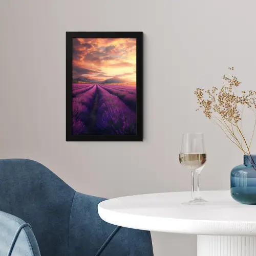 Lavendelveld - Zonsondergang - Paars fotolijst zwart zonder passe partout klein -sfeer4