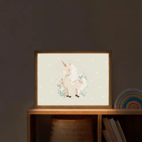 Eenhoorn - Bloemen - Stippen Light Box met batterij (Wandlamp kind) middel -sfeer1_kind