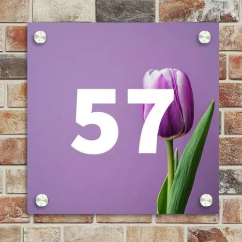 Paarse tulp - Traditioneel Naambord Vierkant klein -sfeer2