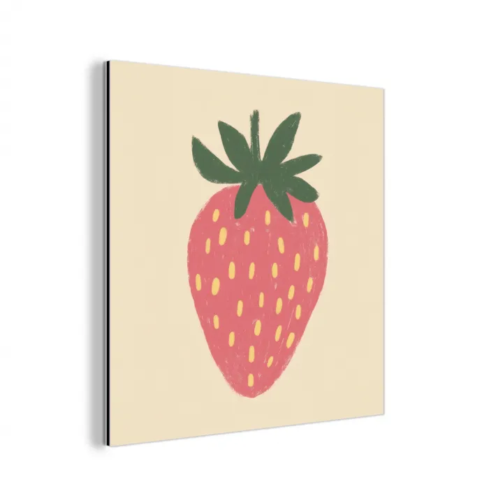 Aardbei - Minimalistisch - Rood - Fruit aluminium wit klein -3d