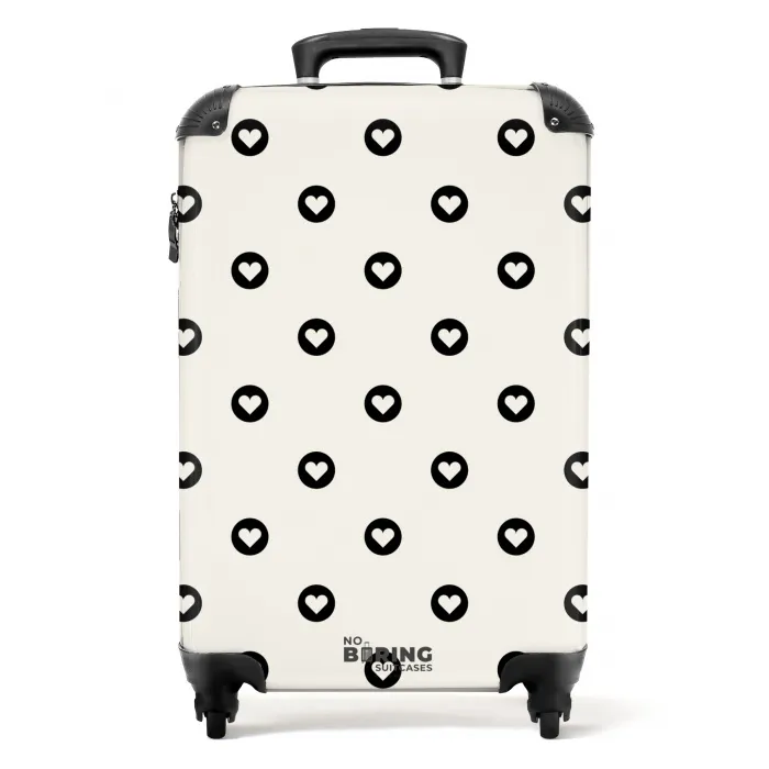 Valentijn hartjes cirkelpatroon zwart wit NBS - Handbagage koffer - Kinderen Unisex middel -productfoto_recht