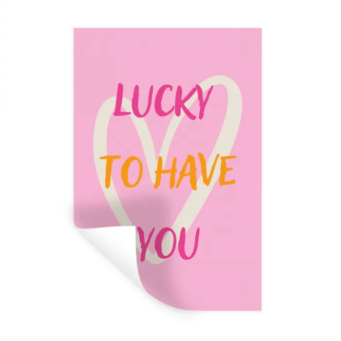 Lucky - Love - Valentijn - Roze Muursticker klein -3d