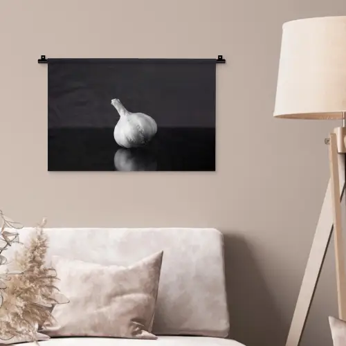 Knoflook - Zwart - Wit Wandkleed katoen klein -sfeer4