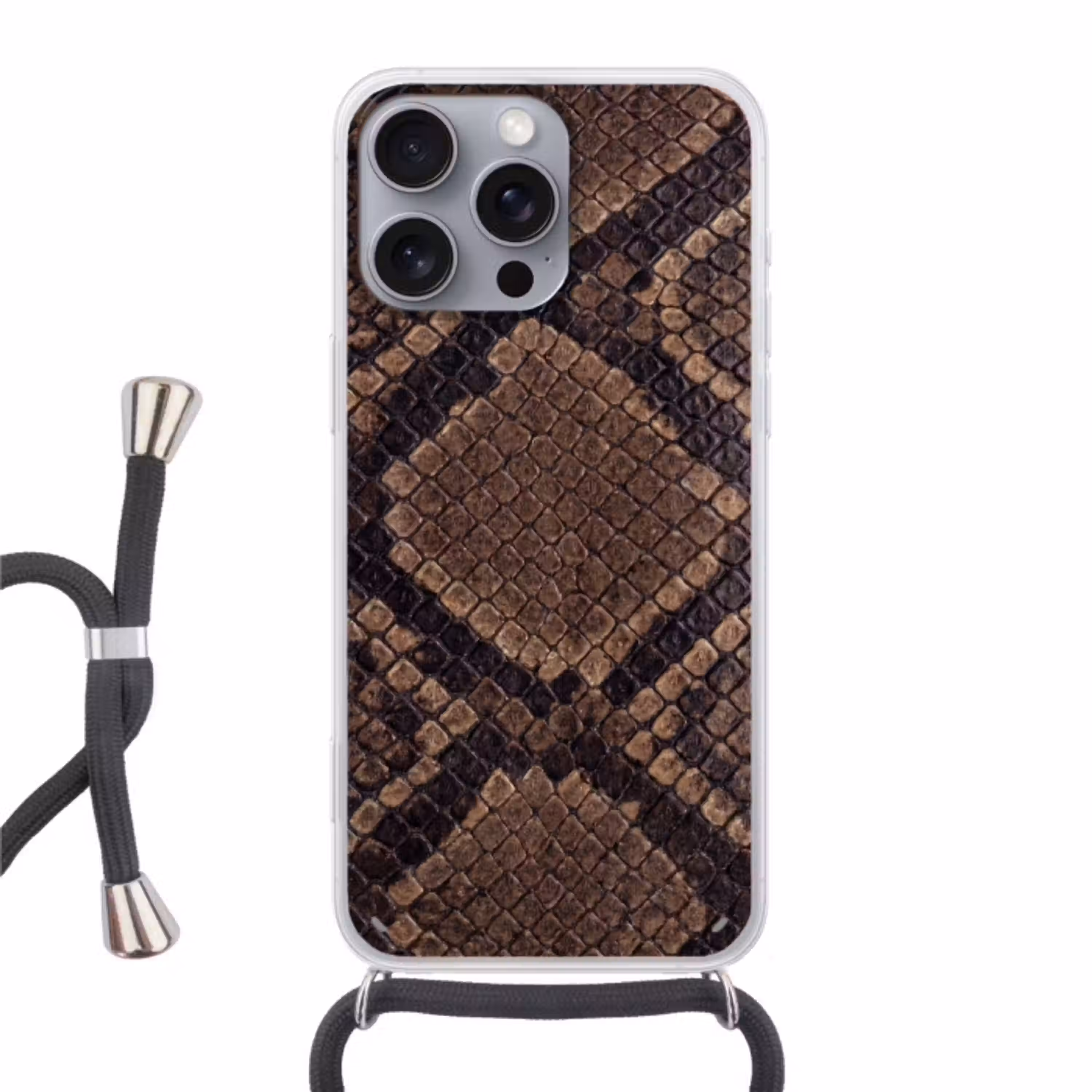 Python - Schubben - Brons Hoesje iPhone 16 Pro Max met koord klein -3d