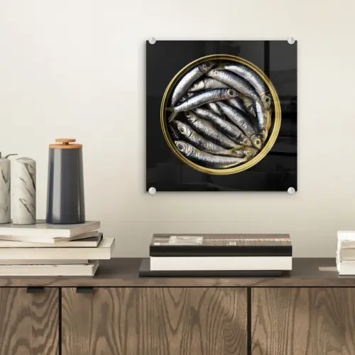 Sardines - Vissen - Rond - Zwart plexiglas 5mm klein -sfeer1