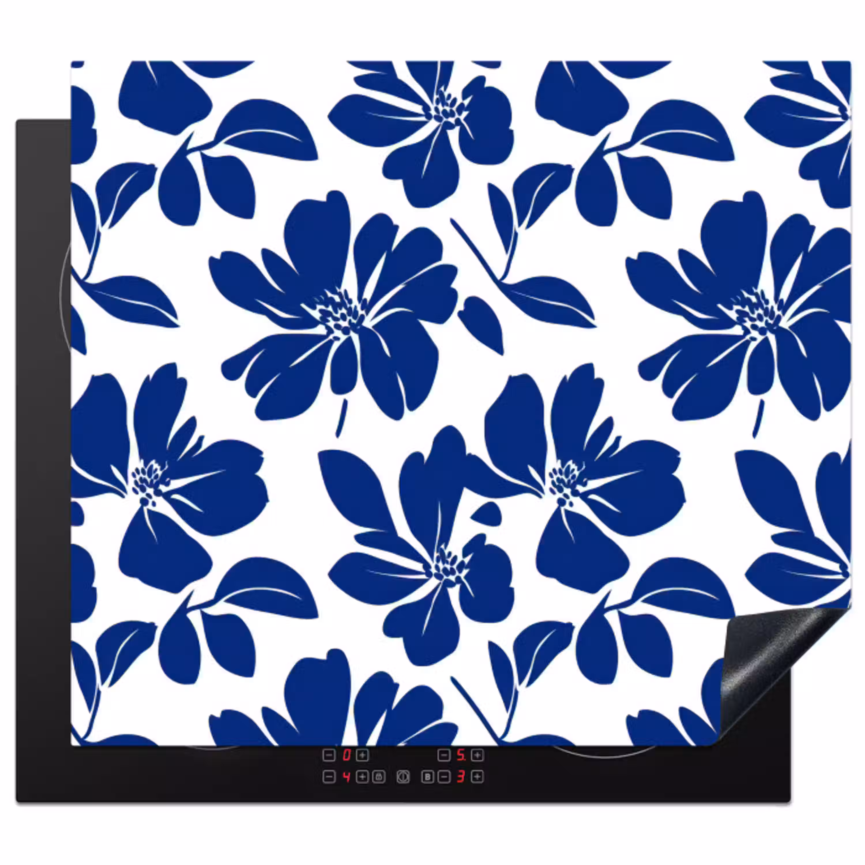 Floraal - Modern - Blauw Inductie beschermer vinyl 3mm middel 274 -3d