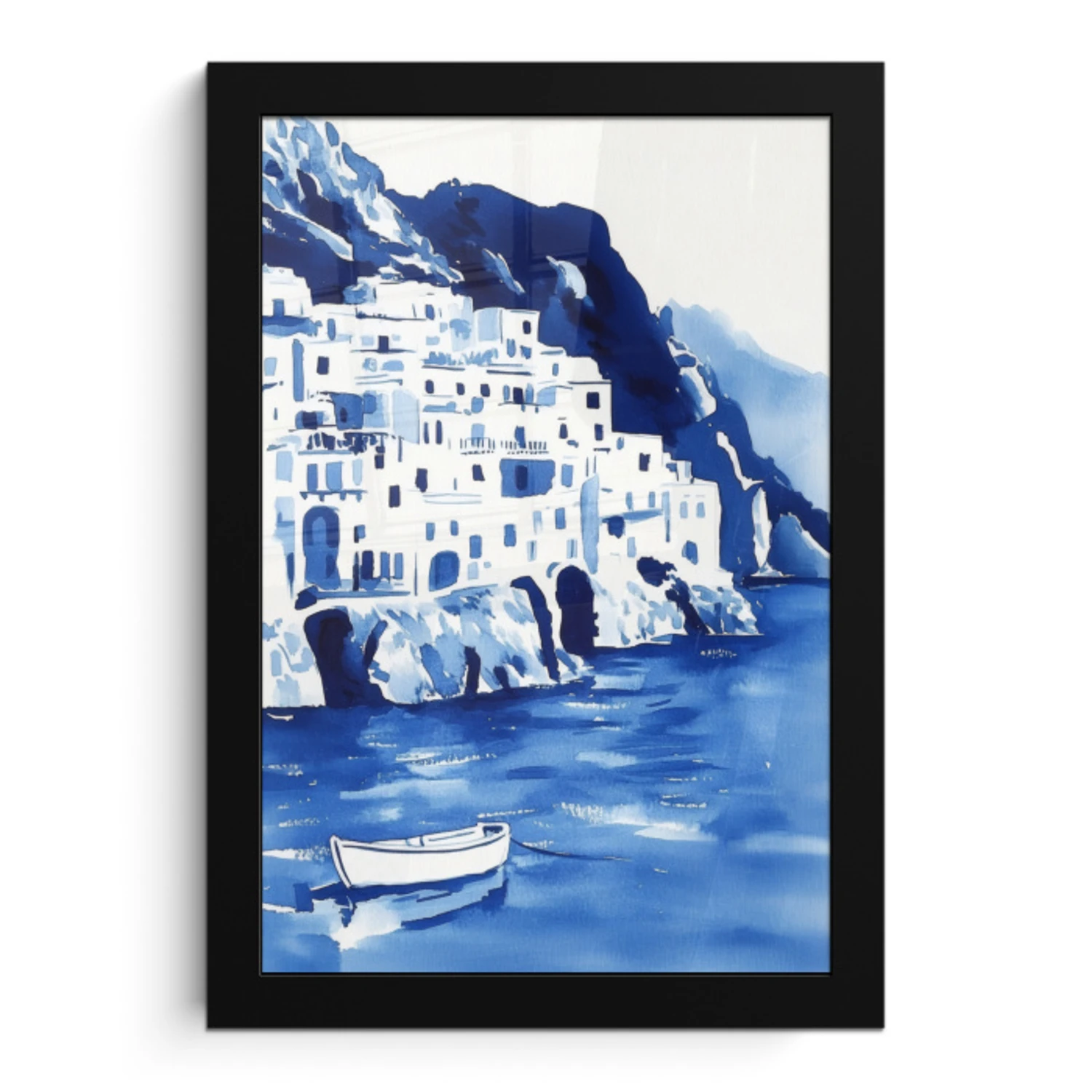 Poster met lijst - Dorp - Rotswand - Roeiboot - Water - Bestel nu ...