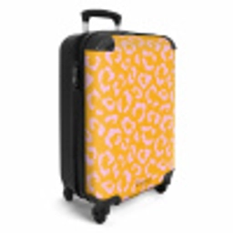 Dierenprints - Panterprint koffer in oranje-geel en lichtroze NBS - Handbagage koffer - Unisex middel -productfoto_3d