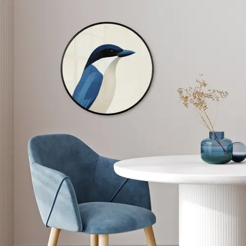 Illustratie - Blauw - Vogel Fotolijst rond zonder passe partout klein -sfeer2