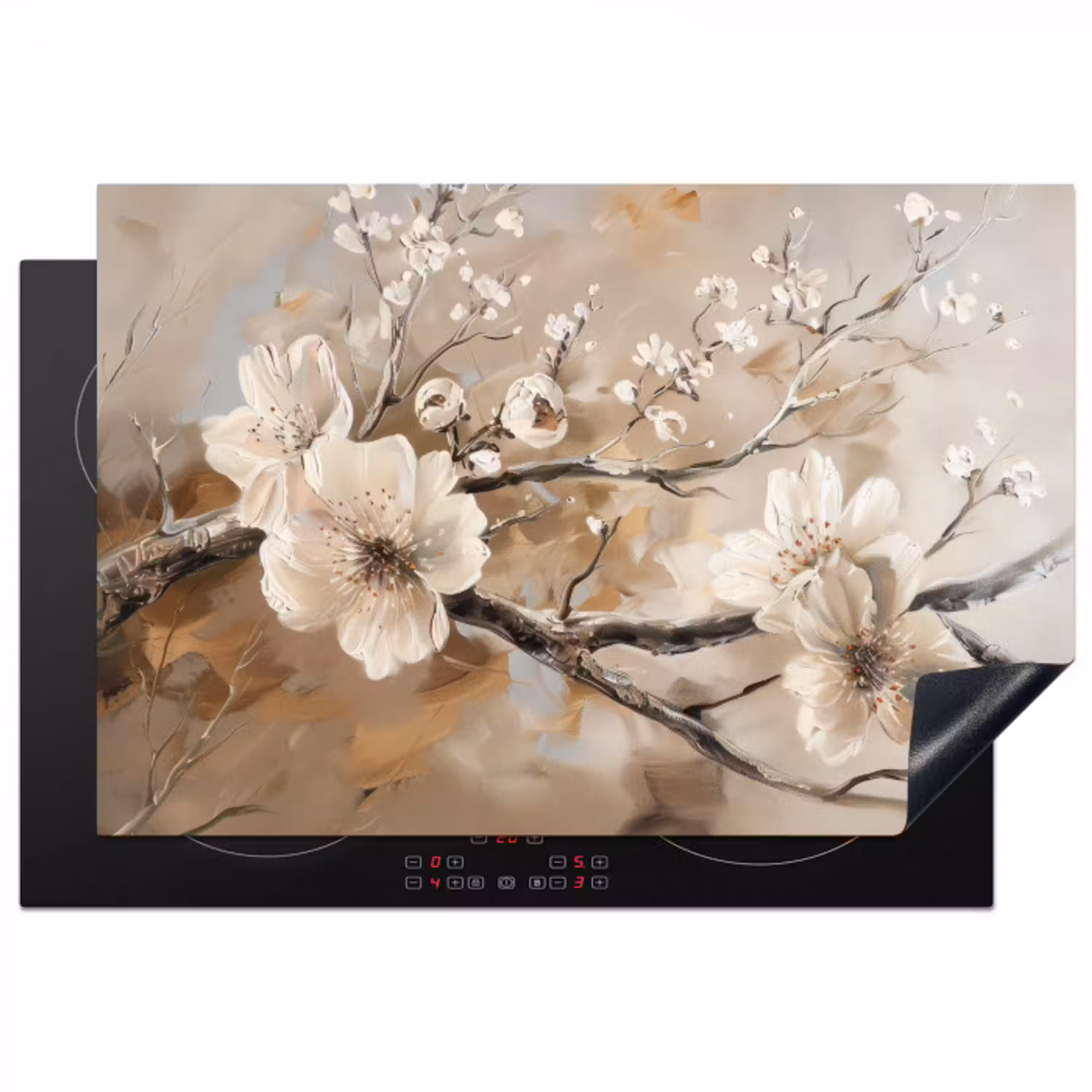 Bloemen - Natuur - Wit - Bloesem - Abstract Inductie beschermer vinyl 3mm klein -3d