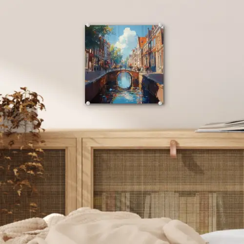Stad - Gracht - Zon - Fietsen plexiglas 5mm klein -sfeer4