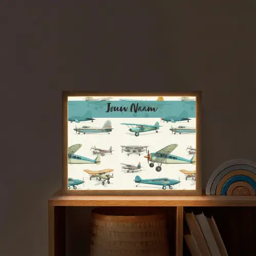 Vliegtuig - Blauw - Kinderen - Jongen - Oranje Light Box met batterij (Wandlamp kind) middel -sfeer1_kind