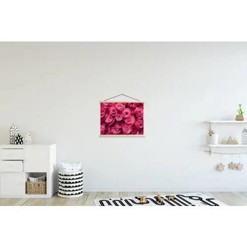 Rozen - Pink - Bloem textielposter latten blank klein -kinderkamer