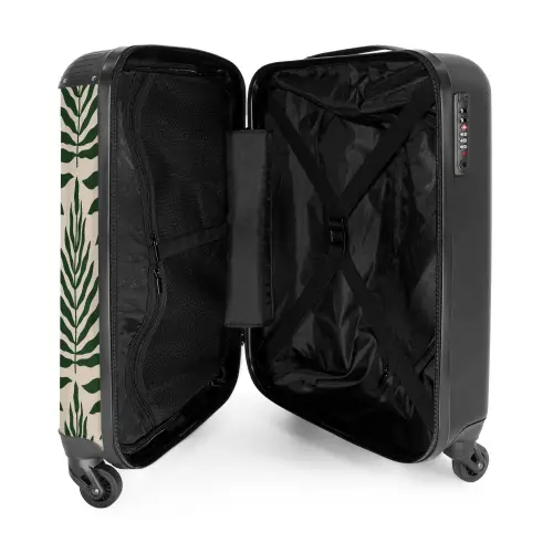 Patroon van bladeren in beige met donkergroen NBS - Handbagage koffer - Unisex middel -binnenkant