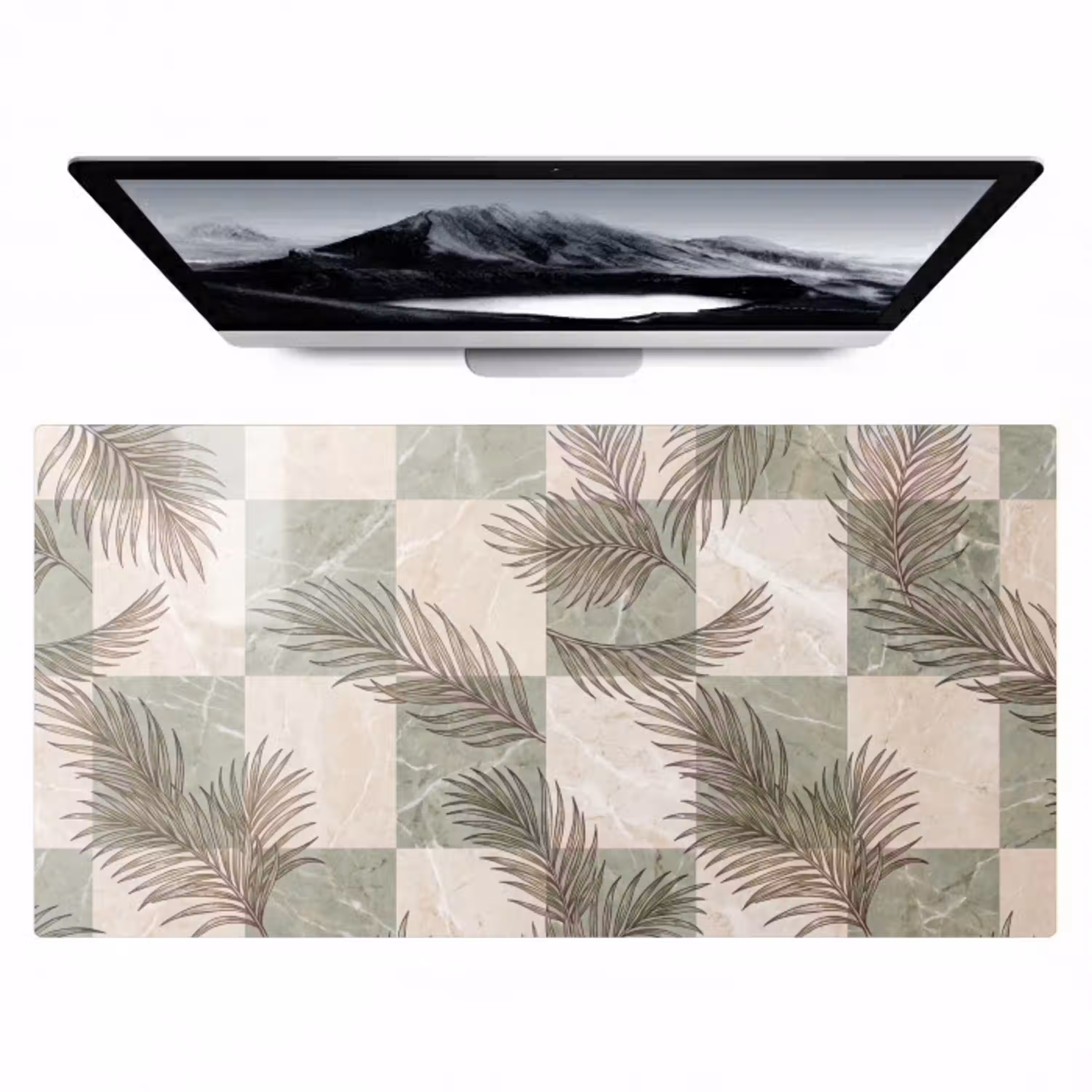 Planten - Bladeren - Marmer - Modern - Groen Muismat XXL klein -zzz3d