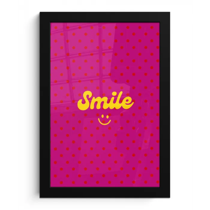 Smile - Stippen - Geel - Smiley - Roze fotolijst zwart zonder passe partout klein -3d