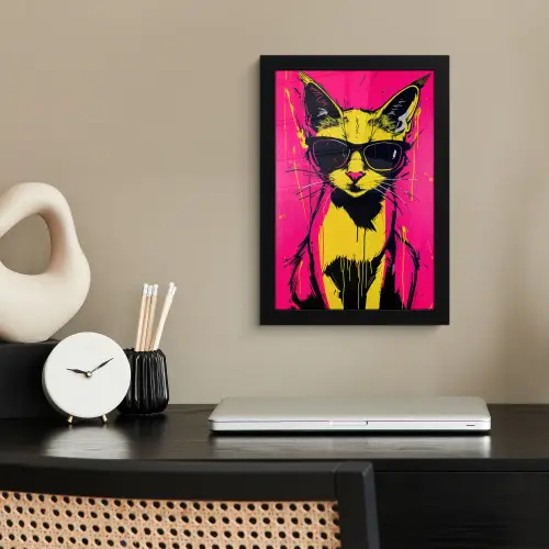 Kat - Art - Zonnebril - Roze fotolijst zwart zonder passe partout klein -sfeer1
