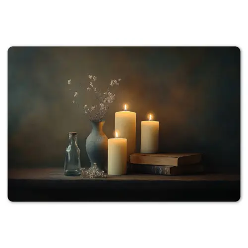 Kaarsen - Stilleven - Rustiek - Boeken Placemat vinyl groot -zzsfeer1_Kitchenyeah-website