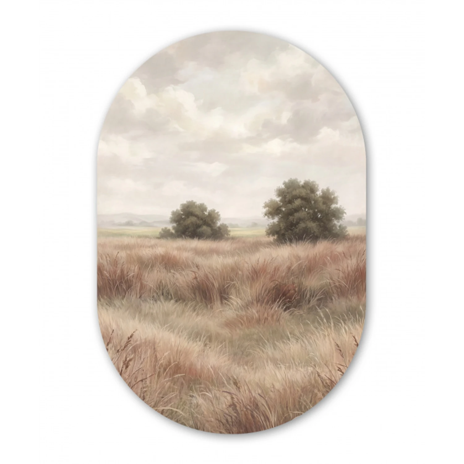 Landschap - Minimalistisch - Beige Wandcirkel Ovaal Forex klein -3d