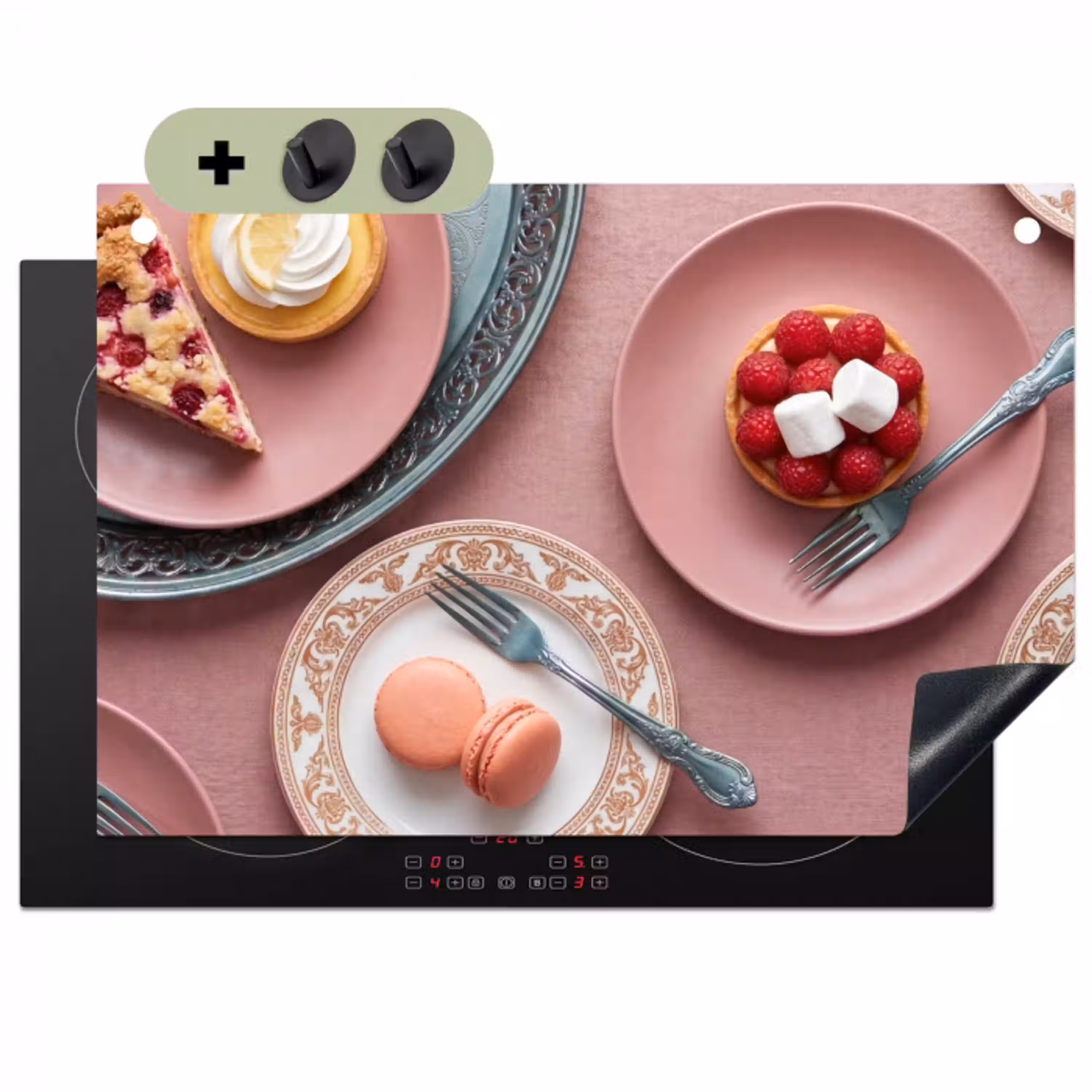 Dessert - Taart - Gebak - Zoet - Roze Inductie beschemer met haakjes klein -3d