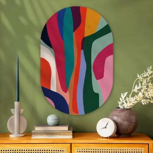 Vormen - Bochten - Kleurrijk - Abstract Wandcirkel Ovaal Glas middel -sfeer2
