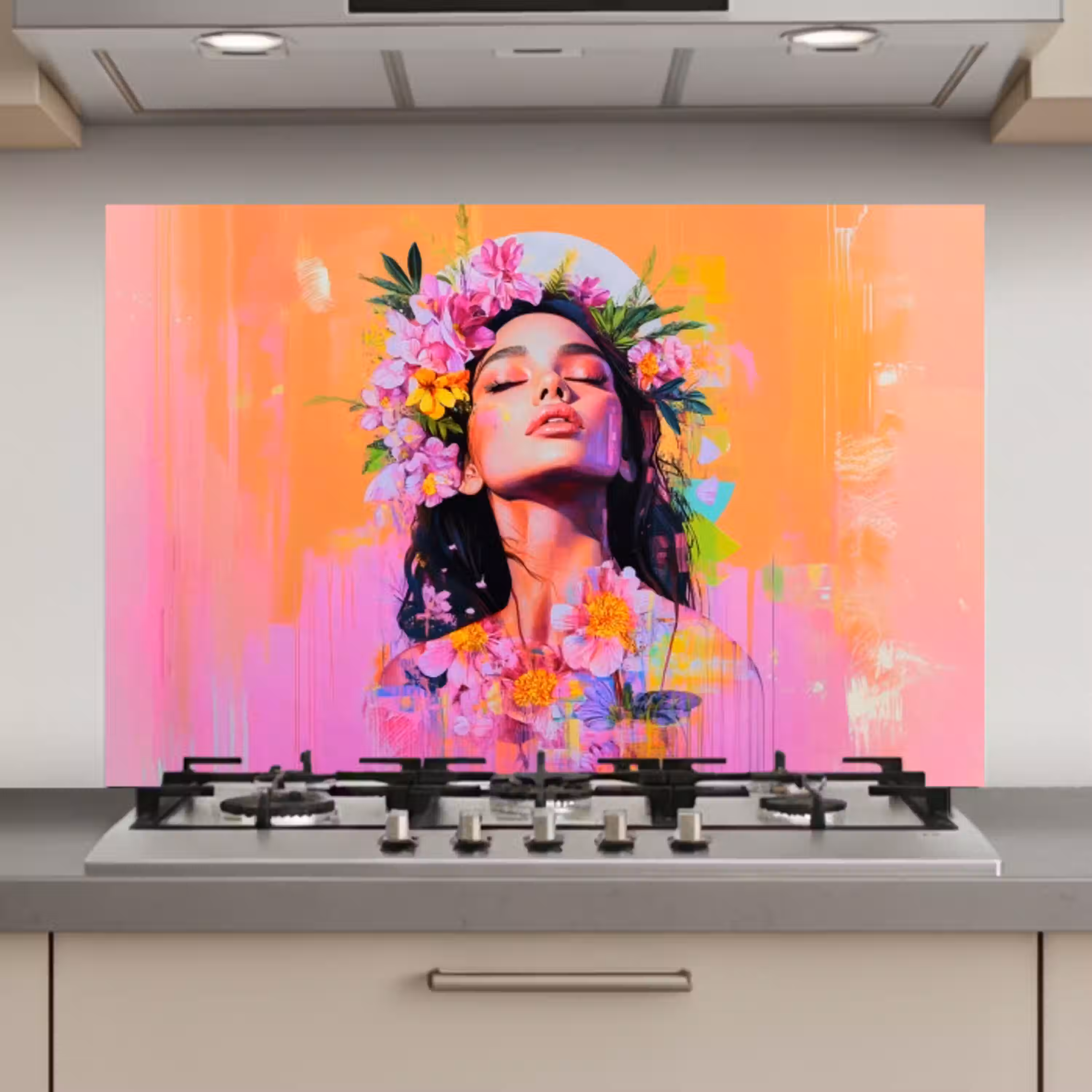 Portret - Bloemenkroon - Vrouw keuken achterwand spatscherm klein -3d_website