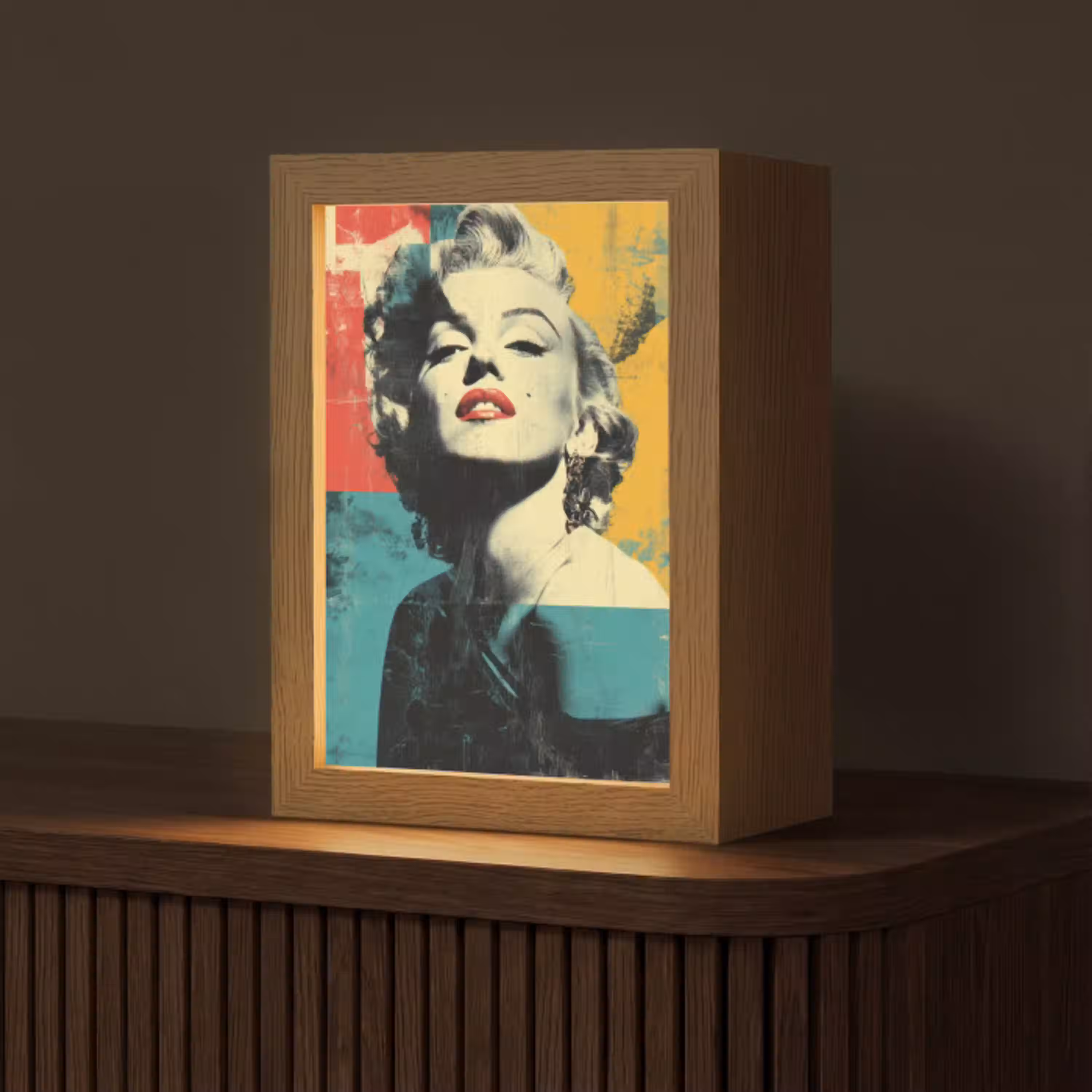 Vrouw - Rode lippen - Abstracte kleurvlakken - Popartuistraling Light Box met kabel (Tafellamp) klein -z3d_website