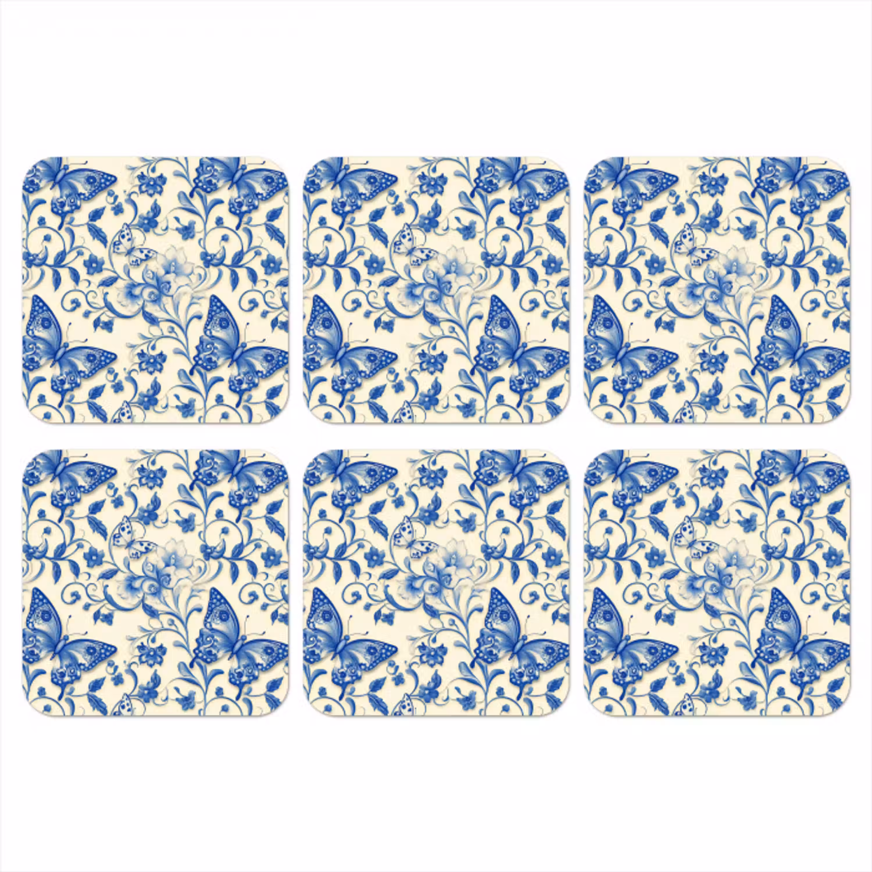 Vlinders - Bloemen - Blauw - Botanisch onderzetter kurk middel 366 -3d