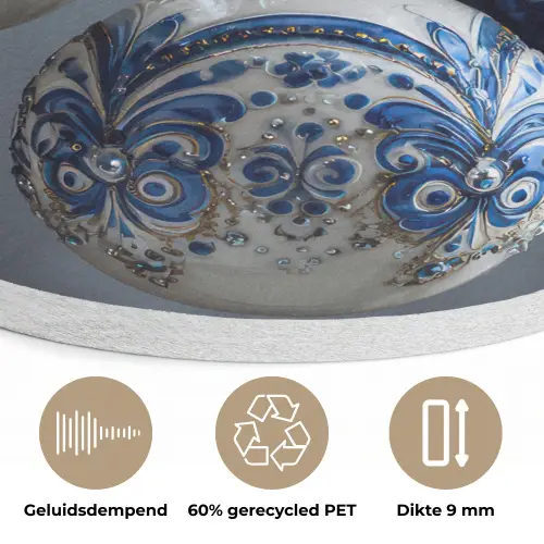 Kerstbal - Versierd - Blauw Akoestische PET Vilt - Rond klein -closeup_NL