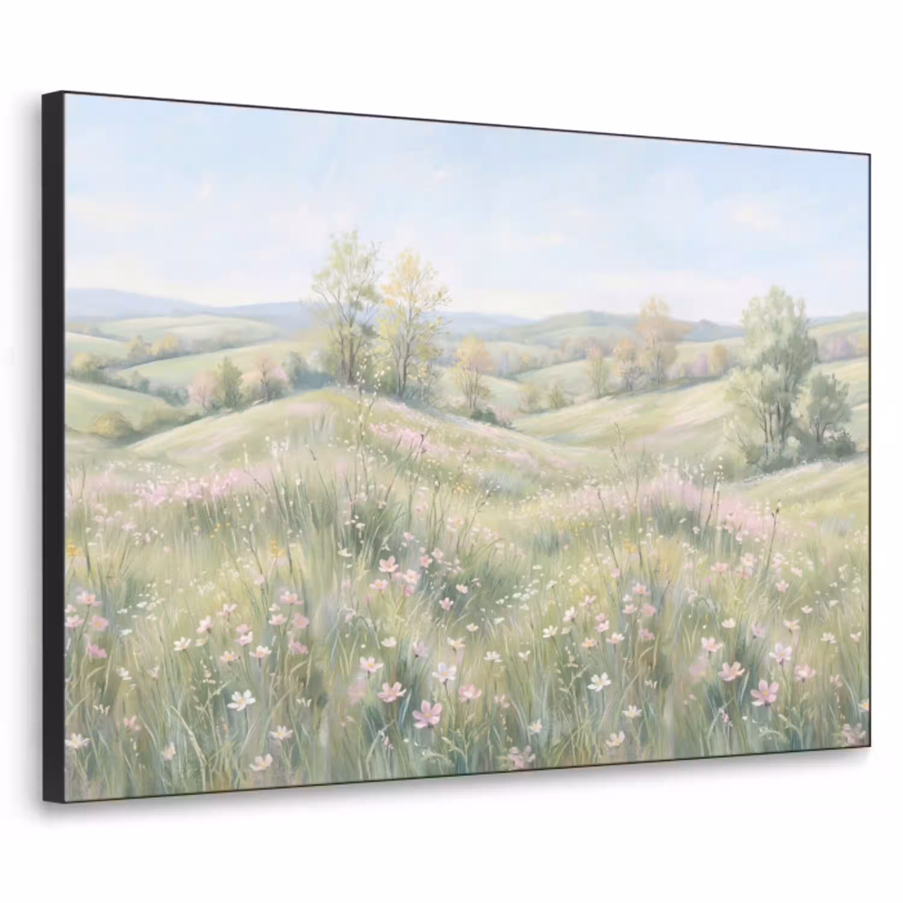Bloemen veld - Bloemen - Groen Textielframe zwart klein -3d