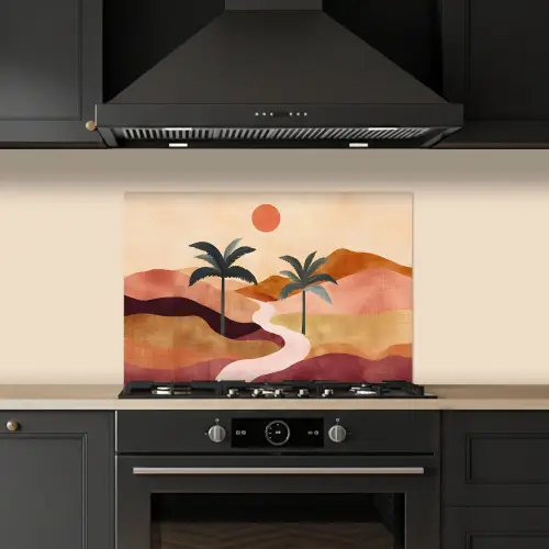 Heuvels - Palmbomen - Abstract keuken achterwand spatscherm klein -sfeer1