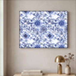 Bloemen - Blauw - Patroon - Wit Textielframe zwart klein 947 -sfeer2