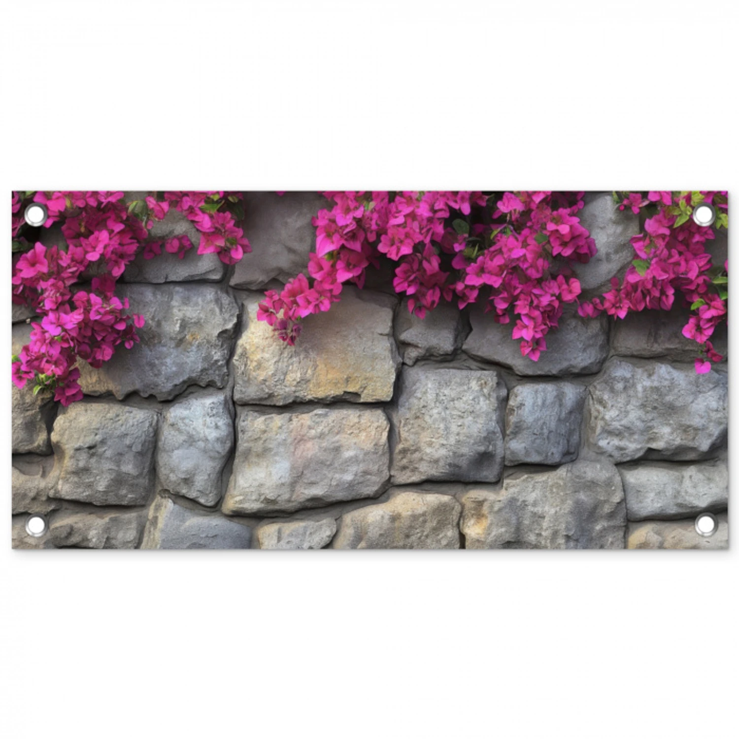 Bougainvillea - Stenen Muur - Roze tuinposter los doek klein -3d