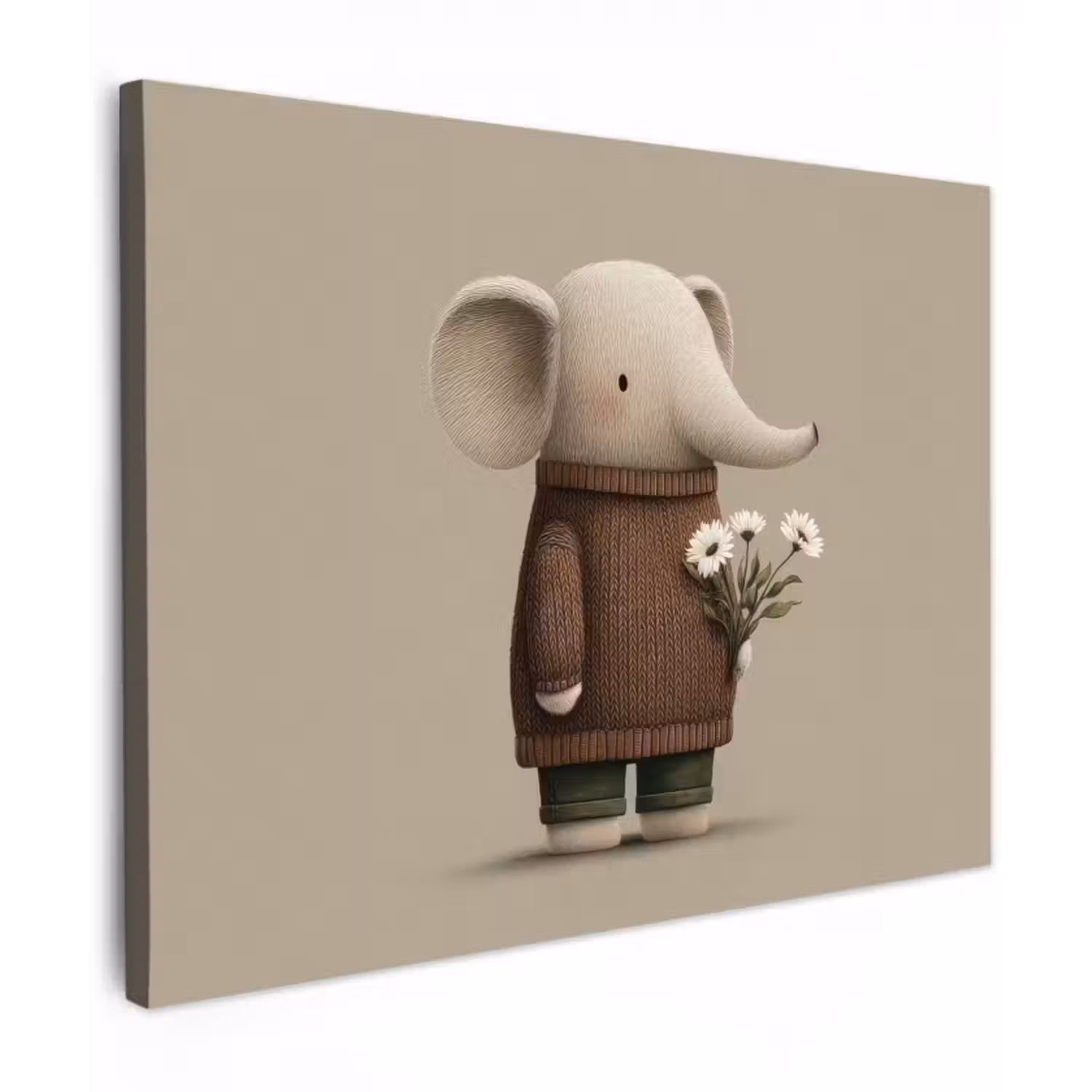 Leinwandbild - Elefant - Weiße Blumen - Kinderfreundlich