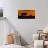 Olifanten - Savanne - Zonsondergang tuinposter los doek klein -sfeer8