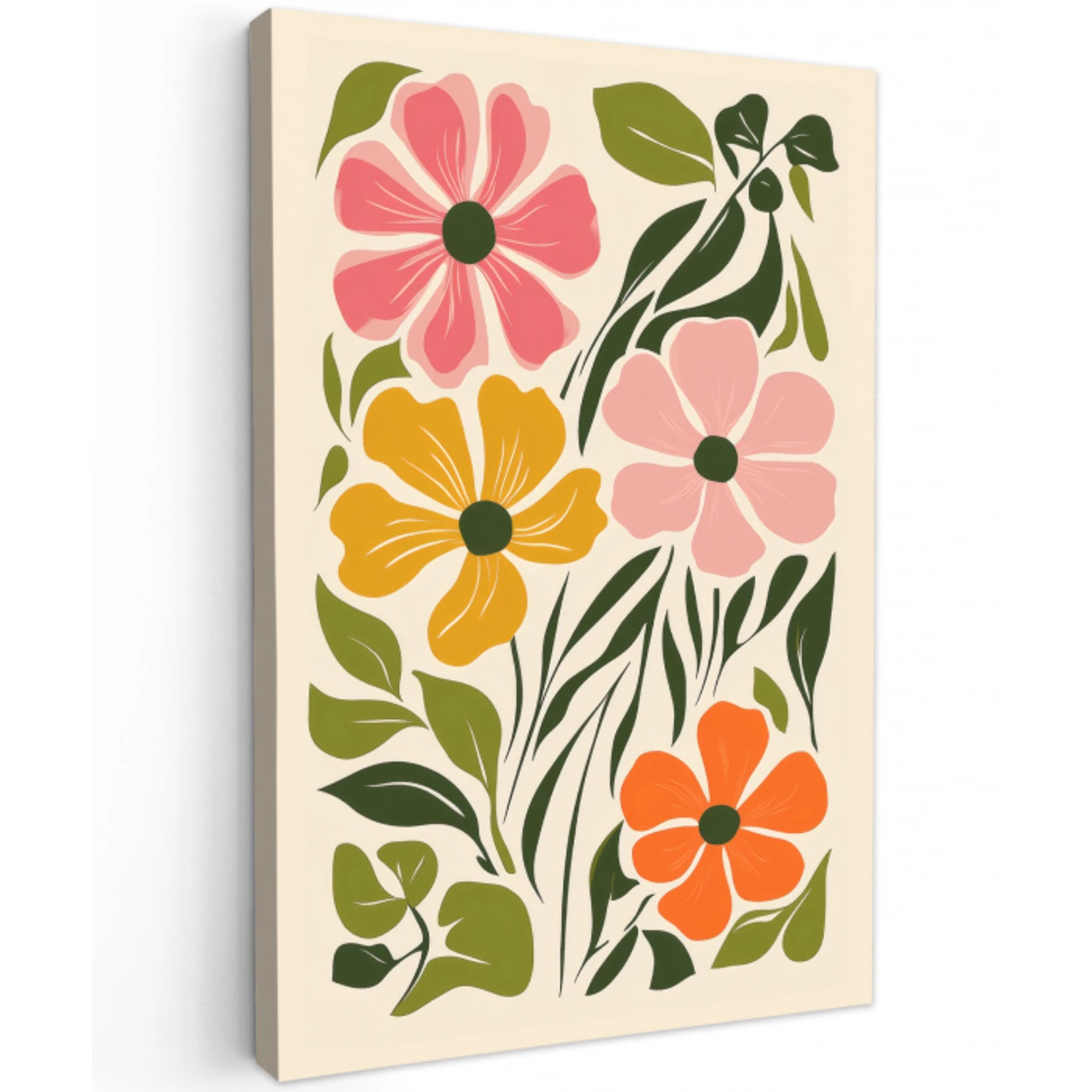 Bloemen - Speels - Kleurrijk Tuinposter op houten frame 2 cm dik klein -3d