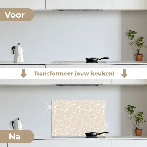 Bladeren - Patroon - Beige - Wit keuken achterwand spatscherm klein 900 -voor_na_NL