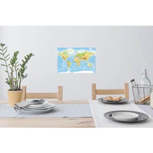 Wereldkaart - Staatkundig - Blauw - Aarde - Educatief Muursticker klein -eettafel