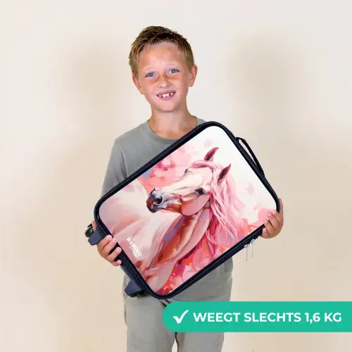 Pastel roze paard Kinderkoffer - Zwart klein -sfeer4_NL