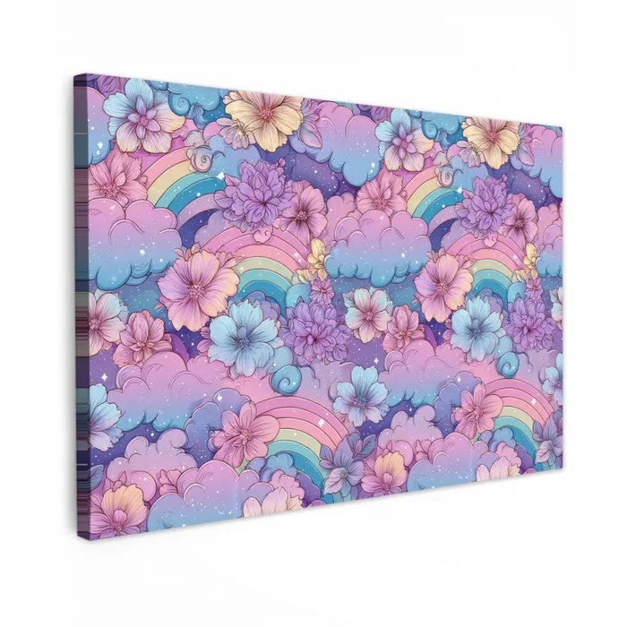 Regenbogen - Bloemen - Kleurrijk - Wolken canvas 2cm klein -z3d