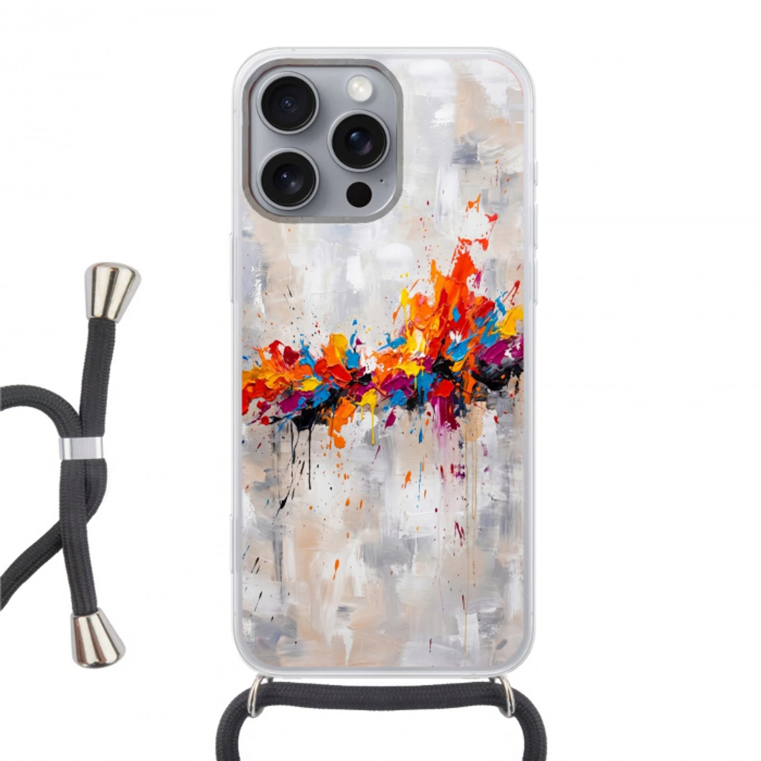 Abstract - Schilderij - Kleurrijk - Dynamisch Hoesje iPhone 16 Pro Max met koord klein -3d