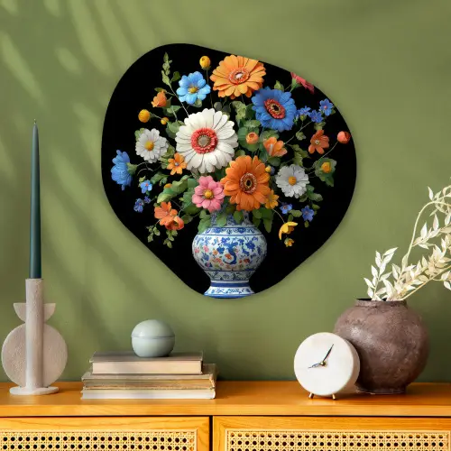 Vaas - Boeket - Bloemen - Kleur Wandcirkel Organisch Aluminium middel -sfeer2