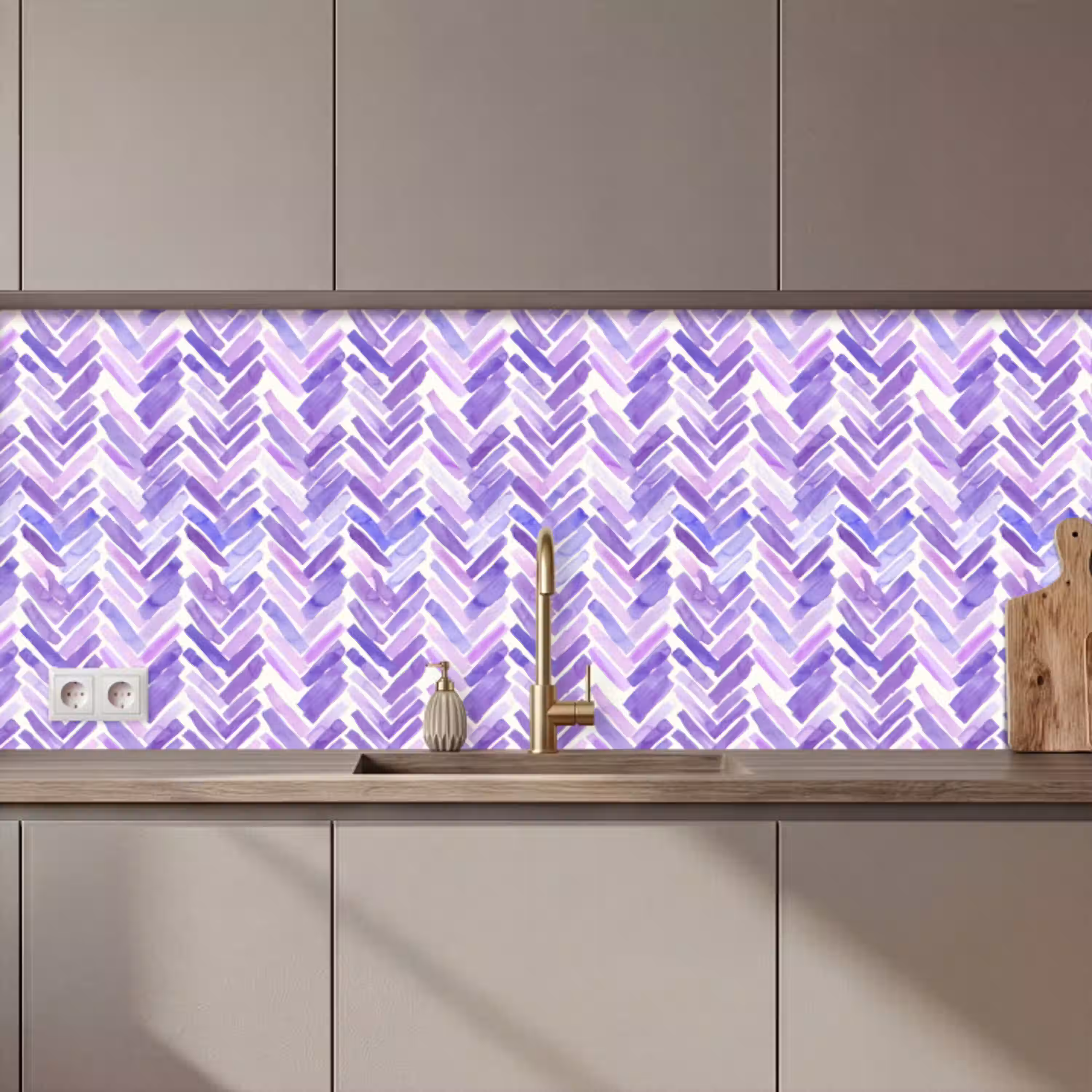 Paars - Visgraat - Aquarel - Penseelstreken - Patroon keuken achterwand 2 middel 871 zz_3dshopping
